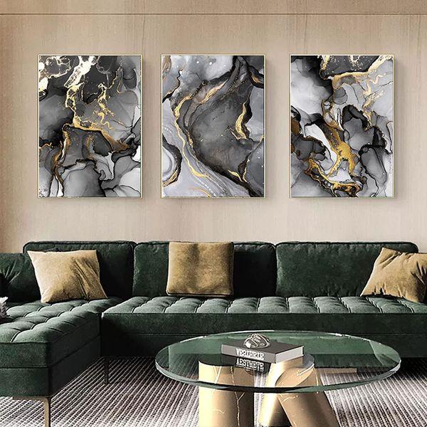 GHJKL Abstract Picture Set, Modern Pictures Canvas Living Room Bedroom Posters Wall Pictures Art Decor - Without Frame (Gold,Black, 50 x 70 cm x 3 pcs) 0