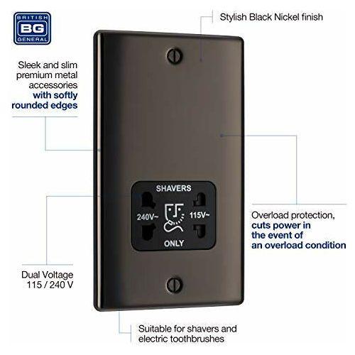 BG Electrical NBN20B-01 115- and 230-Volts Dual Voltage Shaver Socket, Black Nickel 2