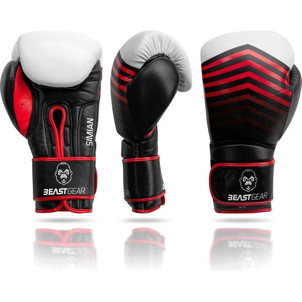 Beast Gear Boxing Gloves - Simian Model Genuine Cowhide Leather Training Gloves - For Punch Bag, Pads, Sparring (strap, 10 oz)