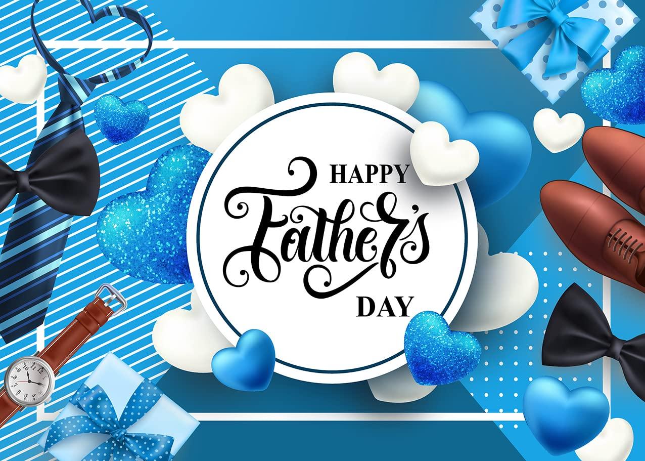 Happy Father's Day Backdrop Blue White Heart Stripe Tie Father's Day Party Background I Love Dad Thank You Daddy Man Festival Family Photography Decoration Supplies 7x5FT 1