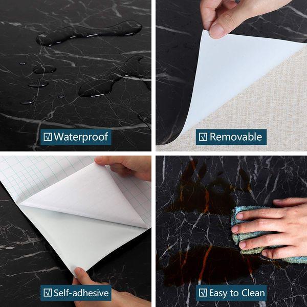 VEELIKE Black Marble Contact Paper Counter Top Covers Peel and Stick Wallpaper Waterproof Removable Wall Paper Self Adhesive Film for Kitchen Countertops Cabinet Locker Cupboard (40cm x 1800cm) 4