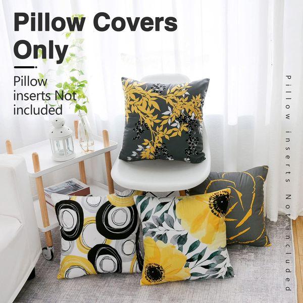 Allmarkhomes Velvet Throw Pillow Covers Printed Flowers Outdoor Yellow and Grey Cushion Cases for Bedroom Sofa Chair 18 X 18 Inches Pack of 4 1