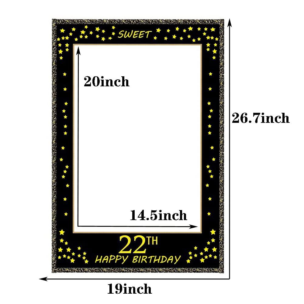 Black Gold Sweet Photo Booth Props Frame 22th Birthday Photobooth Props 22th Birthday Decorations Party Supplies for Party Decorations (Assembly Needed) 1