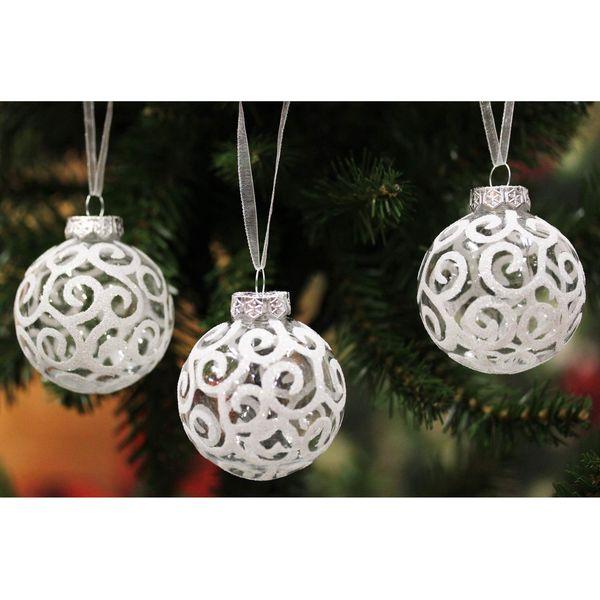 Sleetly White Christmas Baubles for Christmas Tree Decorations - Large Shatterproof Christmas Tree Ornaments, 80mm, Set of 12, White Clear Swirl 1