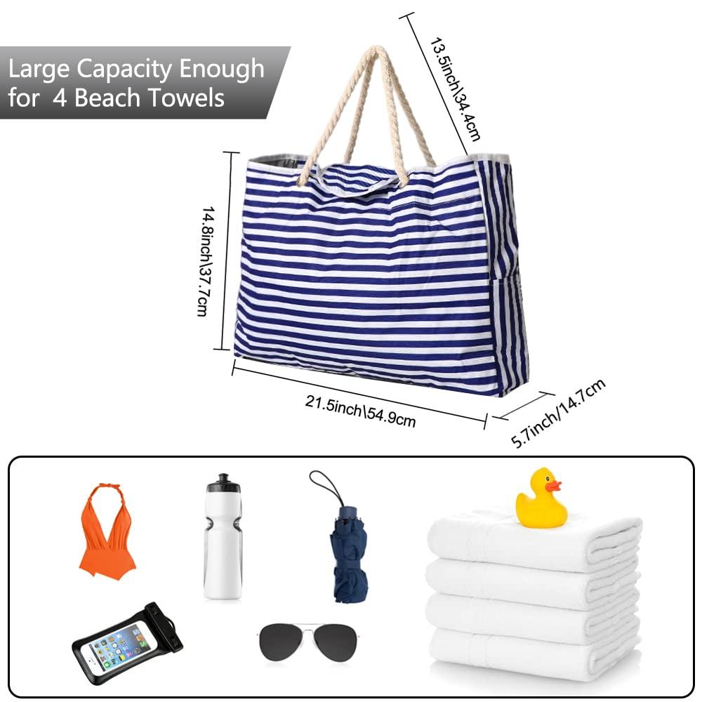 Vomgomfom Extra Large Hand Bag Waterproof Canvas Beach Bag with Inner Pockets for Travel-Weekender Big Pool Tote Bag with Inner Pockets, Rope Handles, Top Magnet Clasp, Outside Pockets 1