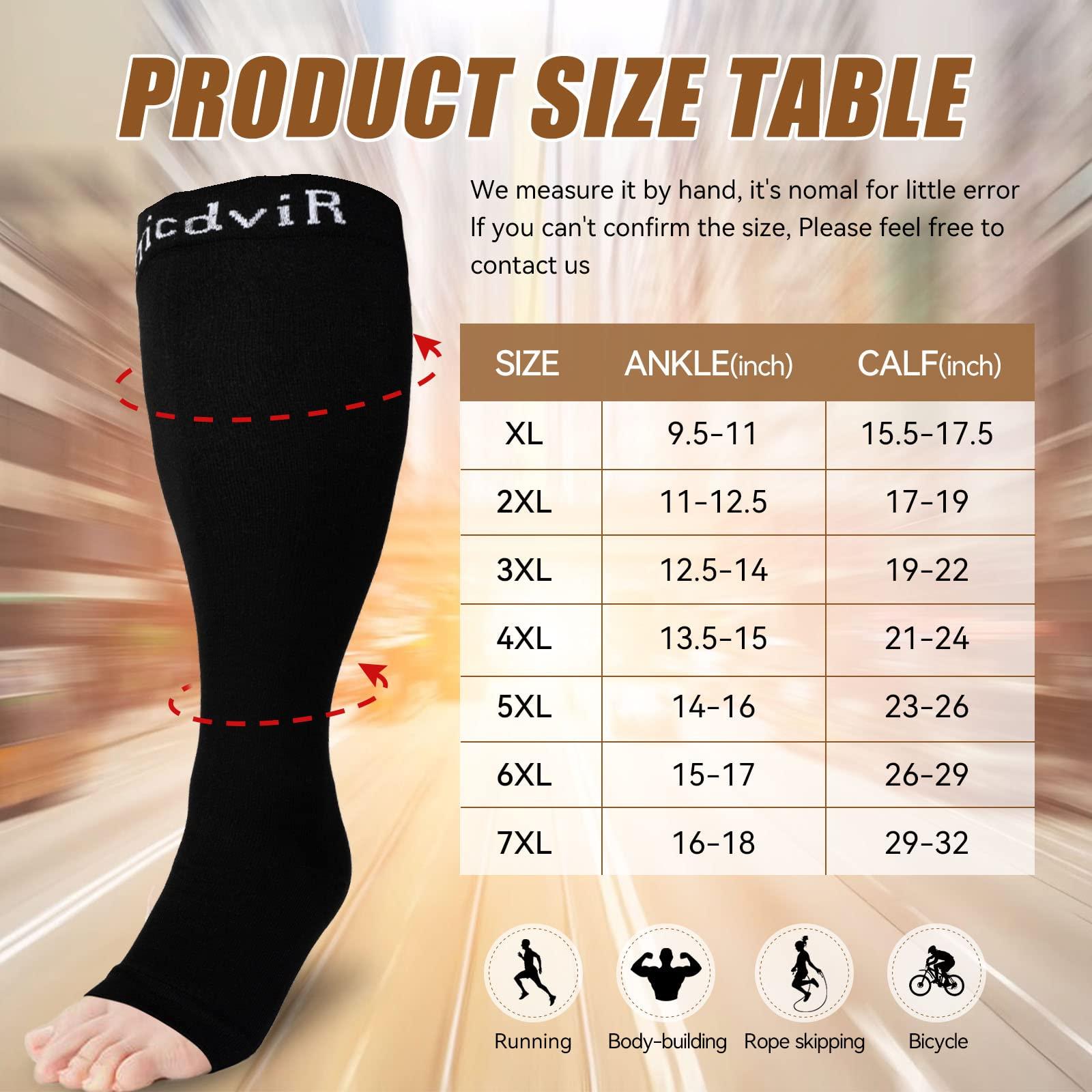 Open Toe Compression Socks for Women Men Flight Socks 3 Pairs 20-30 mmHg Knee High Extra Large Wide Calf Support for Travel Work Pregnancy 7XL 1