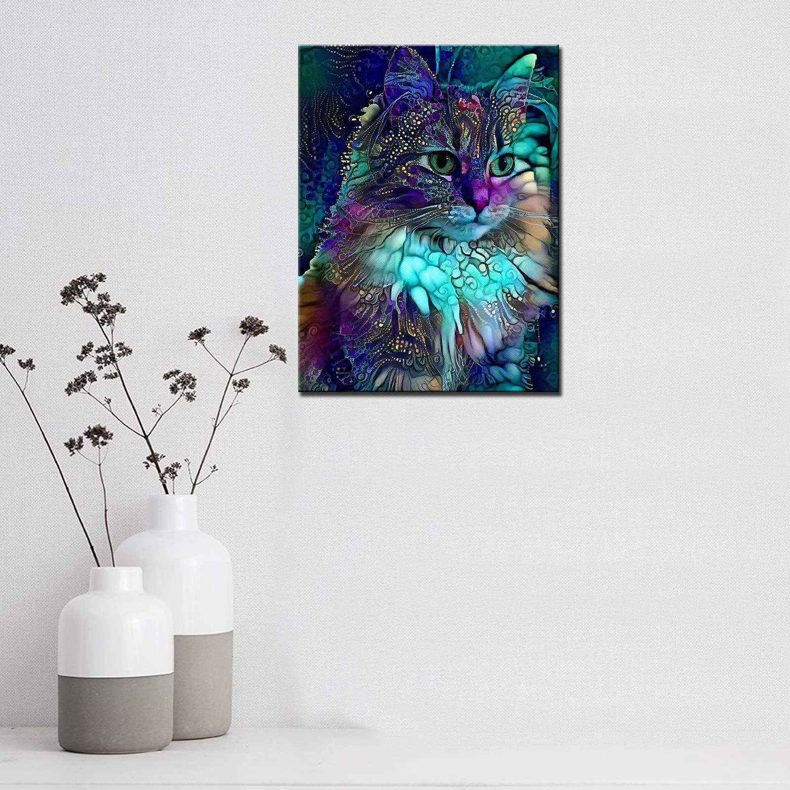 Cat Diamond Painting Kits for Adults, Kids 5D DIY Full Drill Round Crystal Rhinestone Embroidery Arts Craft Abstract Animal Portrait Picture Home Wall Decor Gift 12x16 inch (Without Frame) 2