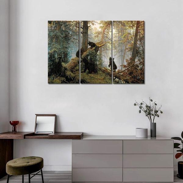 Bear Play In Forest Broken Tree Wall Art Painting The Picture Print On Canvas Animal Pictures Modern Artwork For Living Room Dinning Room Home Decor Decoration Gift 2
