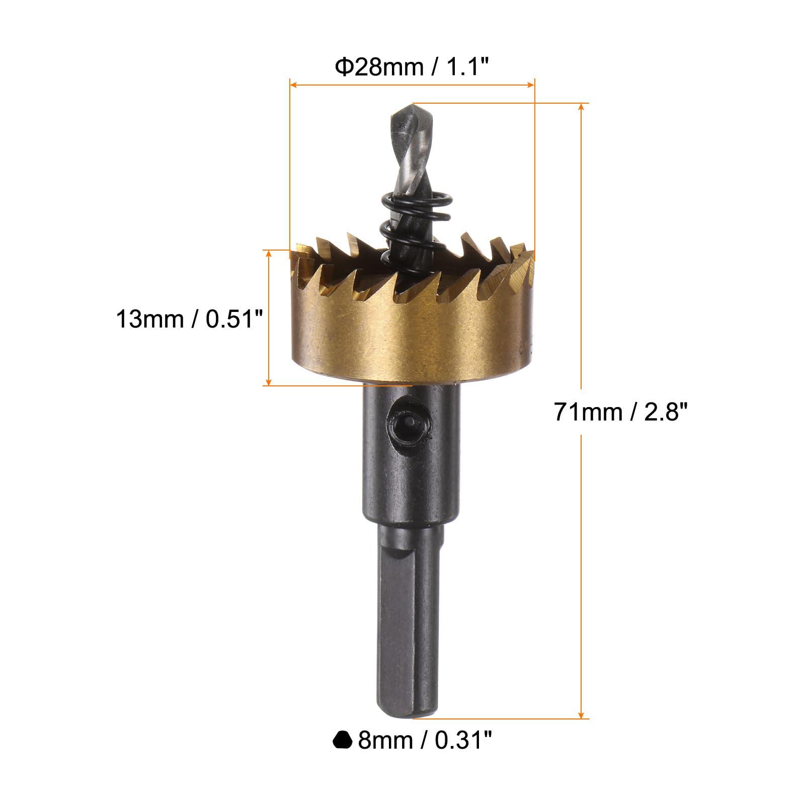 sourcing map 2pcs Hole Saws 28mm (1-1/8") M35 HSS (High Speed Steel) Titanium Coated Drill Bits Cutters Openers for Stainless Steel Aluminum Alloy Metal Wood Plastic 1