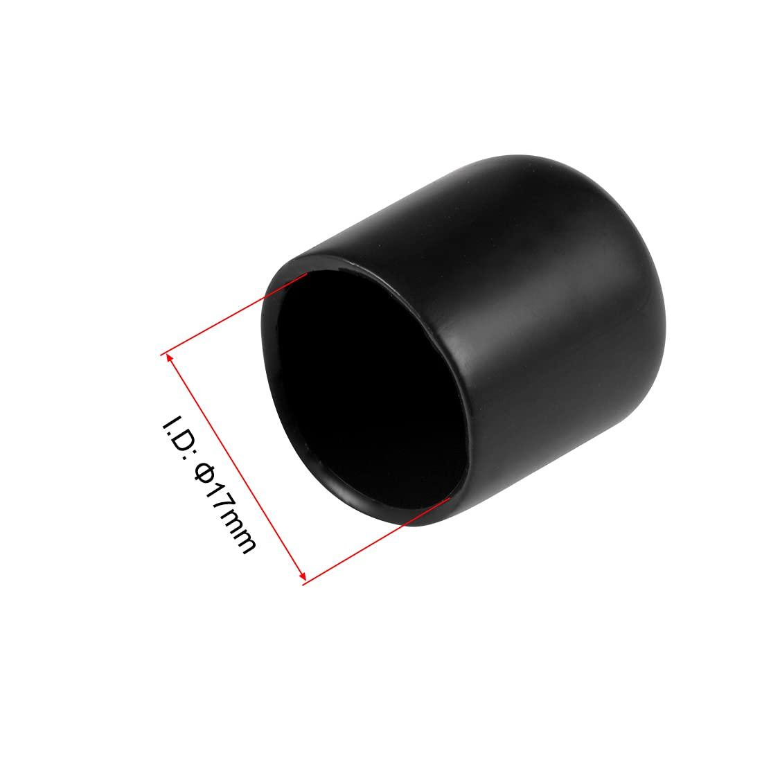 sourcing map 50pcs Rubber End Caps 17mm ID Vinyl Round Tube Bolt Cap Cover Screw Thread Protectors Black 2