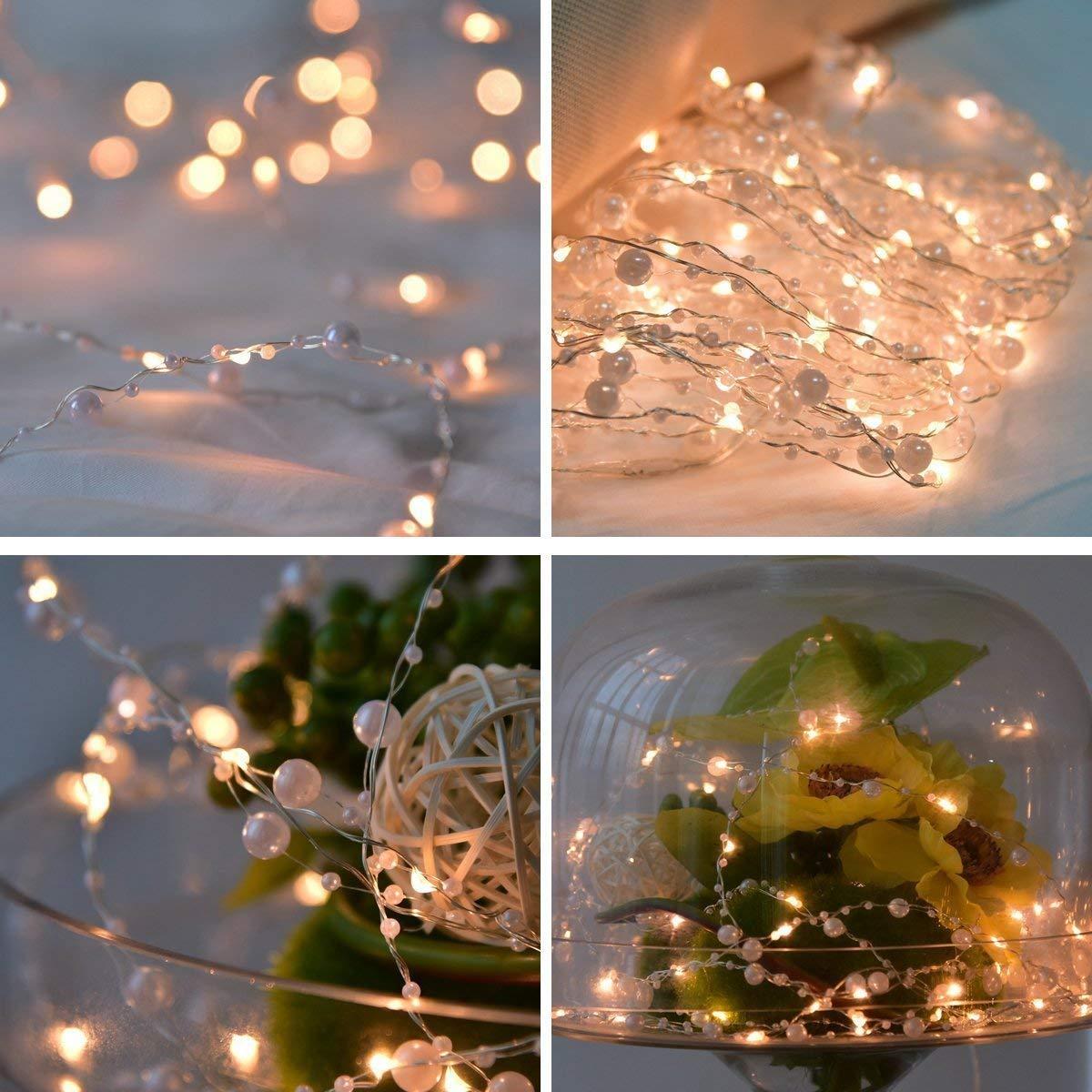 XEMQENER String Lights Battery Operated 60 LED 6M Pearl Fairy Lights with 8 Functions & Timer for Outdoor Indoor Christmas Halloween Wedding Home Decoration Warm White 2