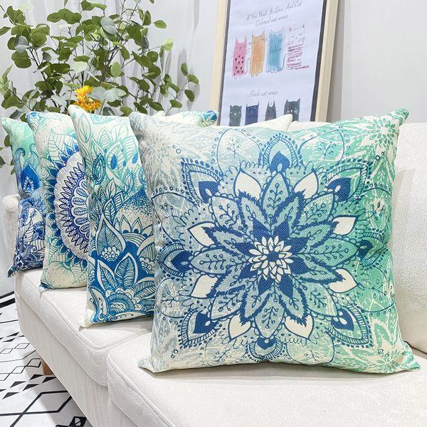 LAXEUYO Pack of 4 Cushion Covers, Retro Classic Love Flower Pattern Cotton Linen Decorative Throw Pillow Covers Pillow Cases for Sofa 18x18 inches 2