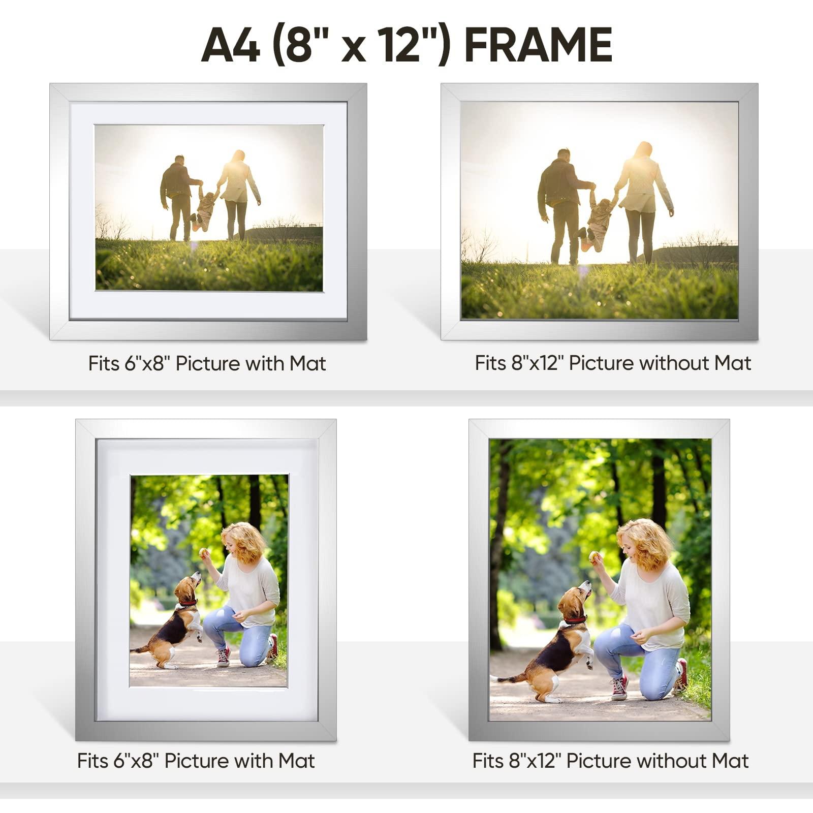 Nacial Set of 2 Silver A4 Photo Frames Modern Design, Home Décor A4 Picture Frames For Pictures/Photos/Posters, A4 Frame With Mount For A5 Photo, with Freestanding Bracket and Mounted Hook 8