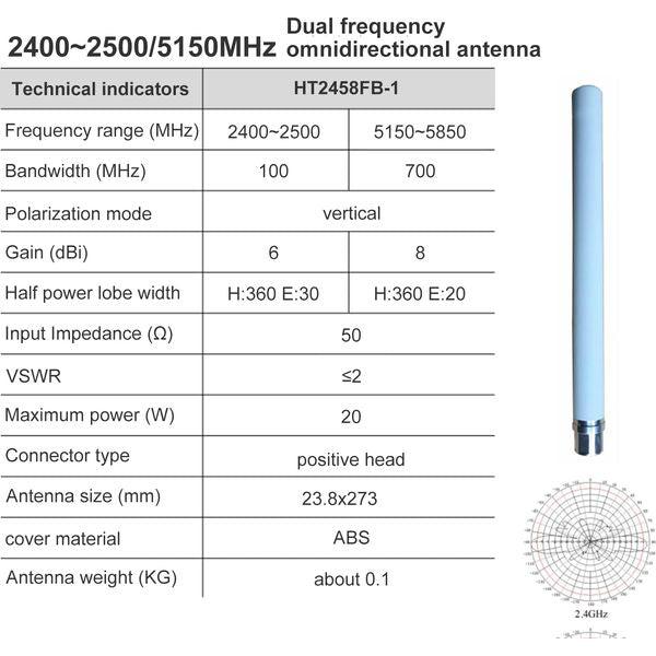 Dual frequency omnidirectional antenna, 2.4G / 5.8G dual frequency antenna, Pack of 2 3