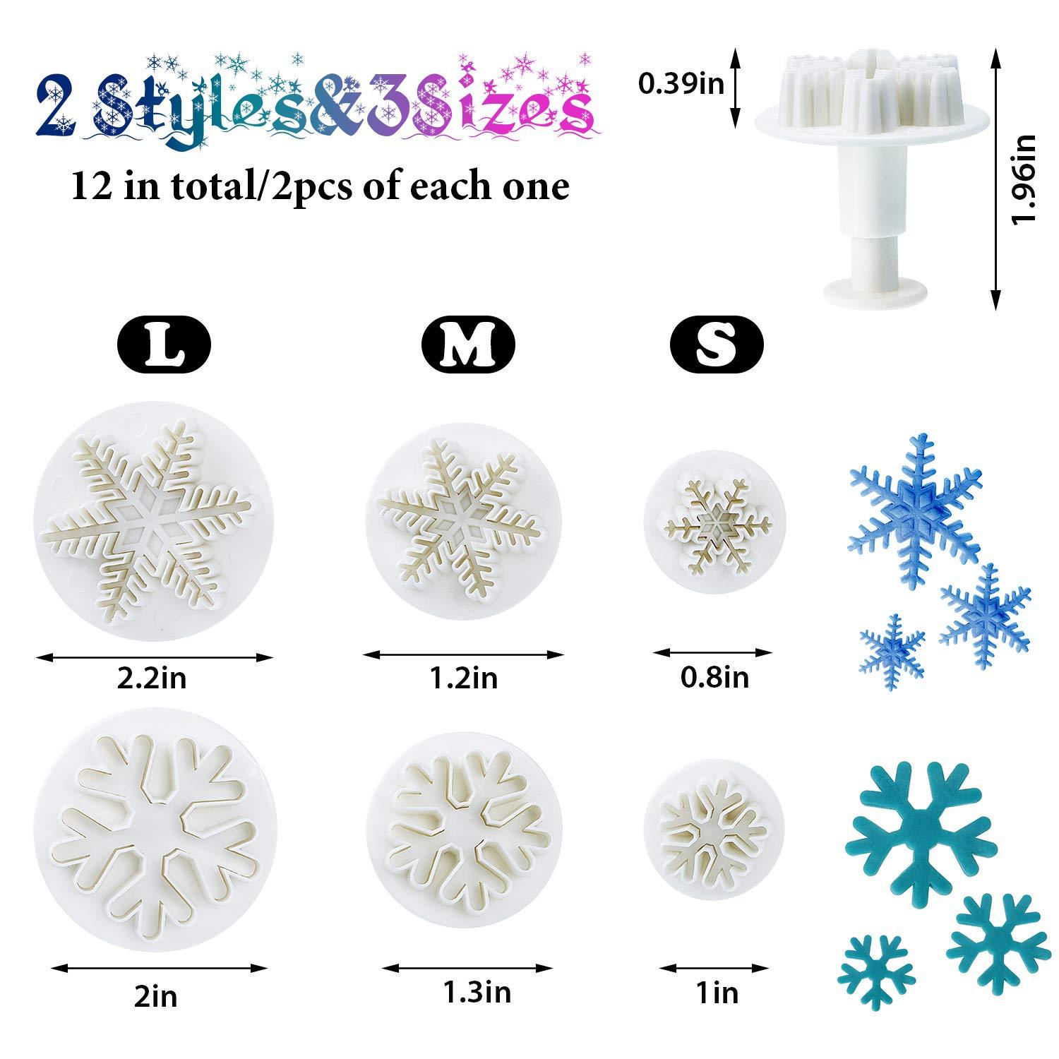 12 Pieces Snowflake Plunger Cutters Christmas Winter Snowflake Mold Cookie Fondant Christmas Snowflake Frozen Plunger Cutter Cake Decoration Embossing Tool 1