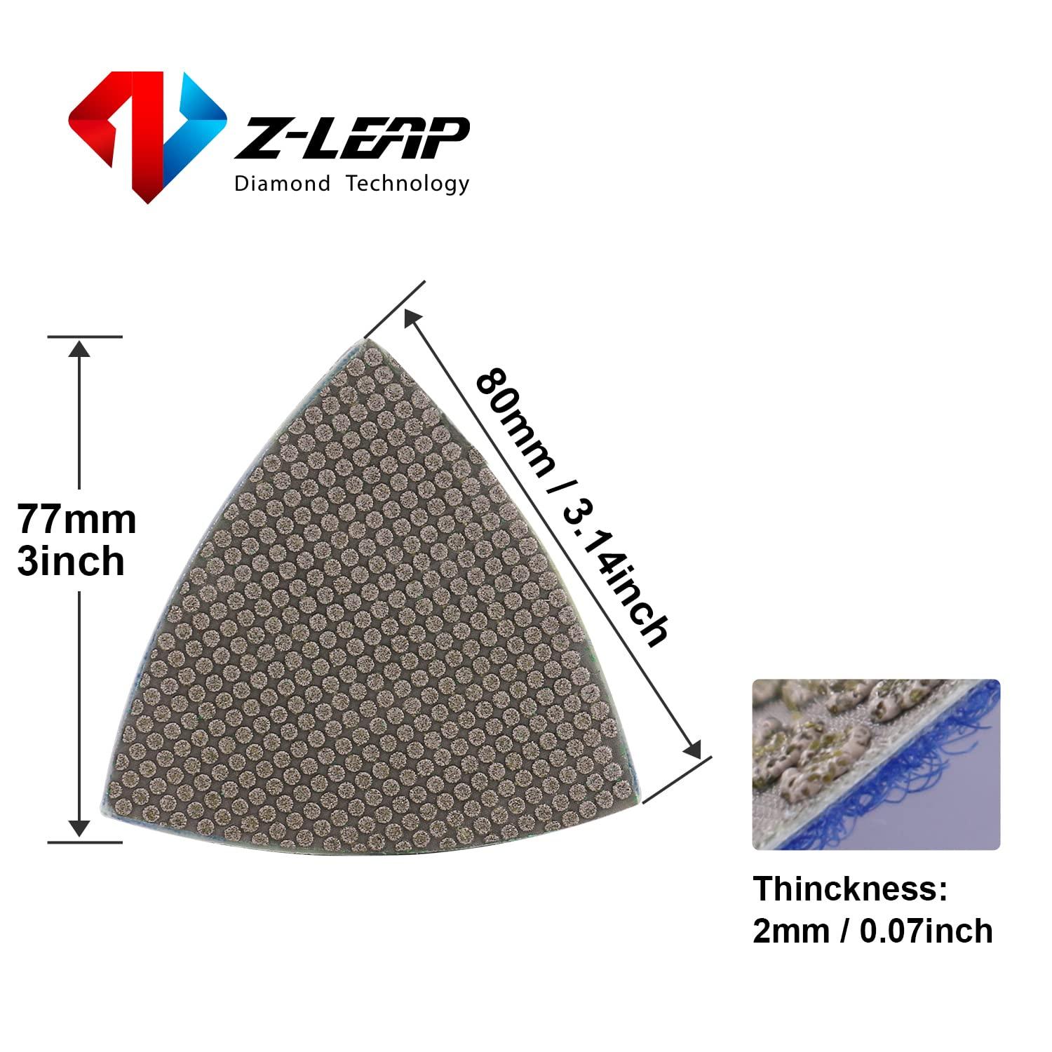 Z-LEAP Triangle Diamond Sandpaper Sheet Discs Sanding Pads for for Grinding Stone Glass Ceramic 3"(80mm) Mix Grit/8pcs 2