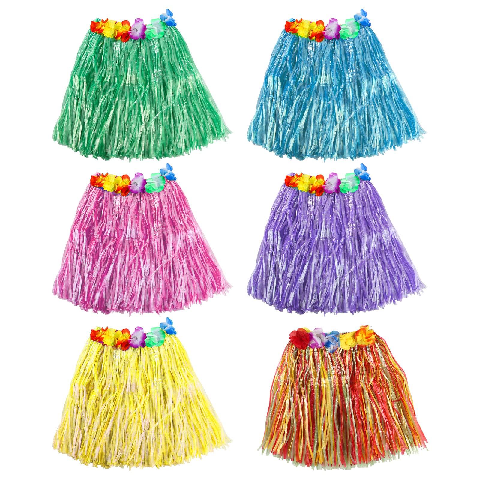 LUTER 6pcs Hawaiian Luau Hula Skirts, 60cm/24inch Hawaiian Multicolor Grass Skirts for Girls Hawaiian Luau Hula Skirts Party Decorations for Hawaii Party Essential (Totally 6 Colors)