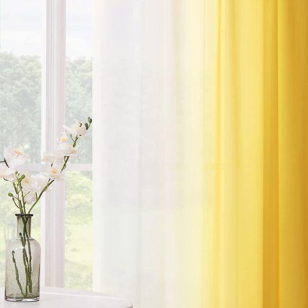 Melodieux Yellow Ombre Sheer Curtains Chiffon Yellow Gradient Rod Pocket Voiles, 56x90 inch, 2 Panels 3
