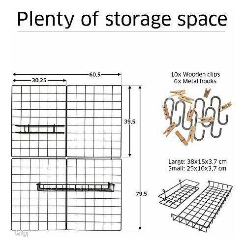 Gadgy Set of 2 Foldable Wall Grid Decoration | Metal Organizer Memo Board with Accessories | Wire Mesh Panels for Pictures Storage | Aesthetic room decor in Nordic Style | 31,5 x 23,5 Inch. 2