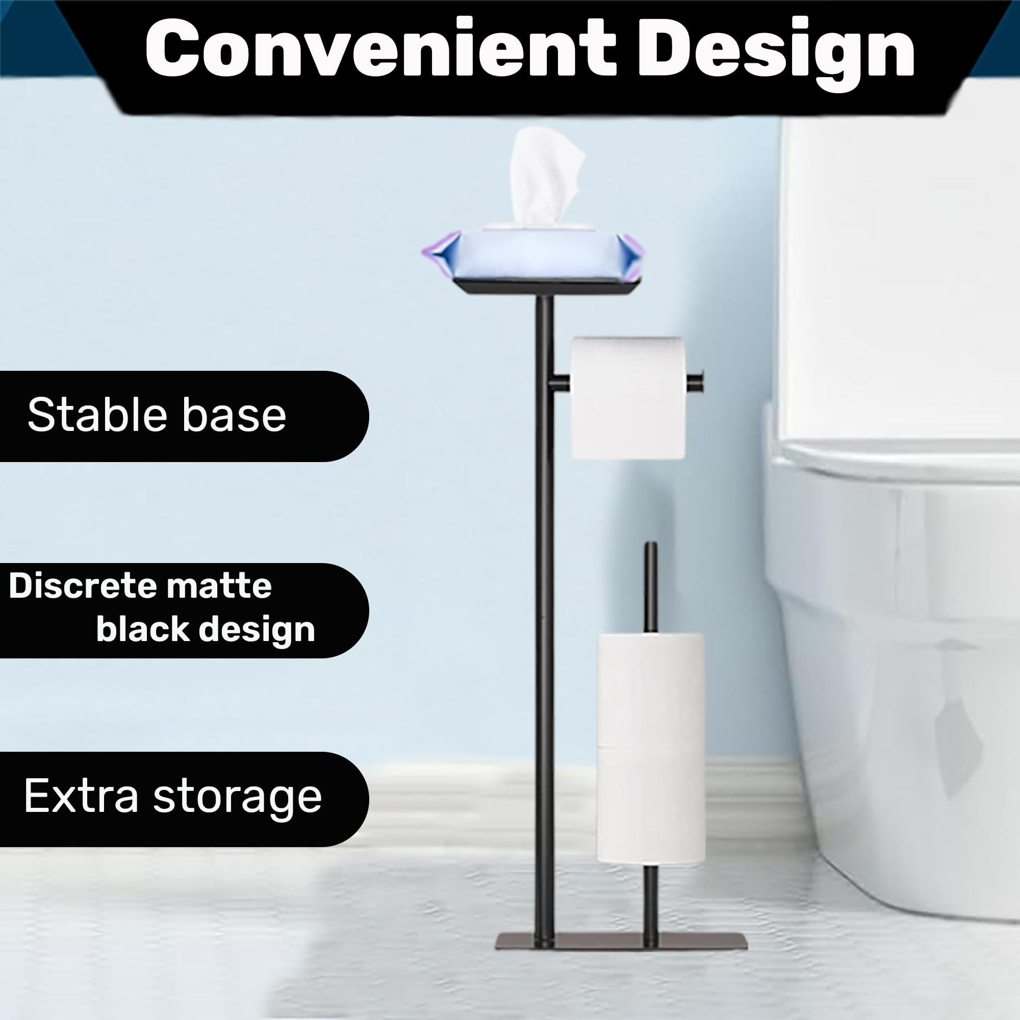 Free Standing Toilet Roll Holder by HOMR & Co - Matt Black Freestanding Toilet Roll Holder For Paper Storage, For Loo Or Bathroom, Tissue And Brush Holder, Stainless Steel Toilet Roll Holders 3