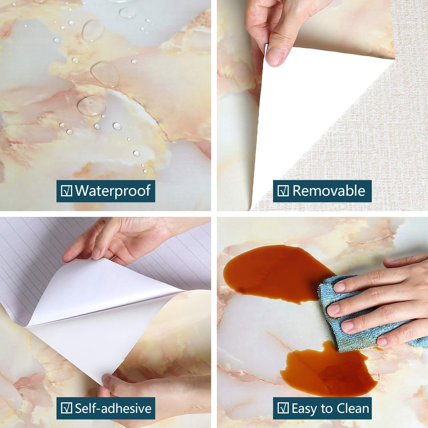 VEELIKE Yellow Marble Wallpaper 40cm x 1800cm Marble Vinyl Wrap for Kitchen Worktop Covering Vinyl Self Adhesive Contact Paper Kitchen Counter Vinyl Wrap Dinning Table Bathroom Waterproof Removable 1