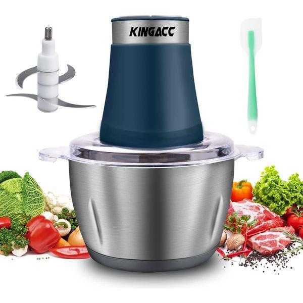 KingAcc 2L Mini Chopper with Overheating Protection,2 Speed Ajustable Electric Meat Grinder with 4 Durable Blades,Stainless-Steel Food Processor and Blender for Meat,Vegetables,Fruit Cutter(Clear Lid) 0