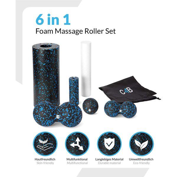 c4b EPP Massage Roller | Medium-Hard Foam Roller | 7-Piece Fascia Set | Massage Foam Rollers & Balls for Effective Deep Muscle Tissue Training | Incl. Nylon Gym Bag | Back Massage Foam Roller 1