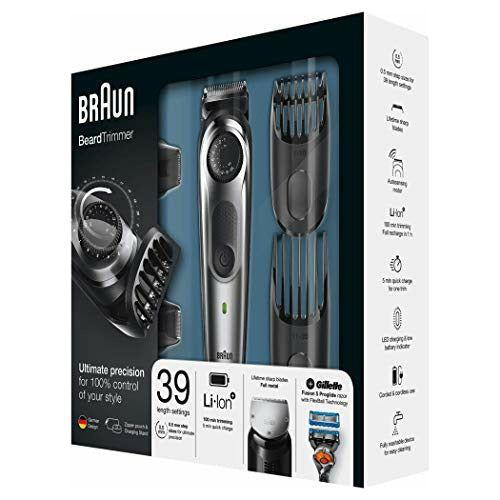 Braun Beard Trimmer BT7040 and Hair Clipper, Detail Trimmer and Mini Foil Shaver Attachments, Sharp Metal Blades, Free Gillette Fusion5 ProGlide Razor, Charging Stand, Black/Grey 4