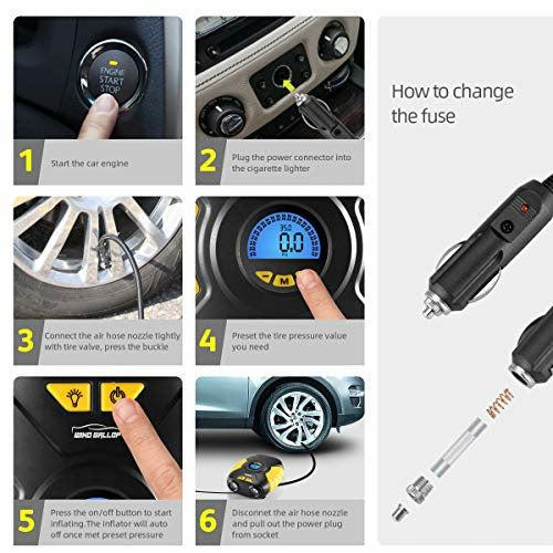 WindGallop Digital Car Tyre Inflator Air Tool Portable Air Compressor Car Tyre Pump Automatic 12V Electric Air Pump Tyre Inflation With Tyre Pressure Gauge Valve Adaptors Led Light 1