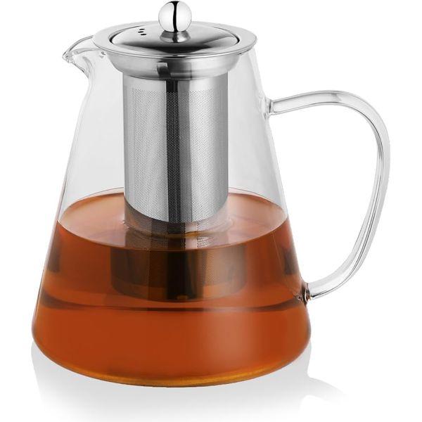 Sweejar Home 1000ml Borosilicate Glass Teapot, Tea Pot with Heat Resistant Stainless Steel Infuser, Suitable for Loose Leaf Tea, Stove and Microwave Safe (4-5 Cups)