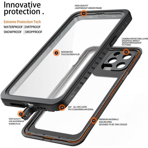 inkolelo for iPhone 13 Pro Max Waterproof Case Built-in Screen Full Sealed Protector Cover with Floating Strap IP68 Protective Case [Aqua Shield] for iPhone 13 Pro Max (2021) - Matte Black/Orange 4