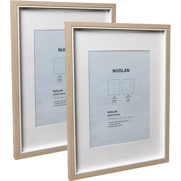 NUOLAN 10X8 Photo Frame Natural Wood Pattern Set of 3 - Mount for 7x5 inch (18x13 cm) Picture -Real Glass Front (EU-NL-008-8X10-WN)