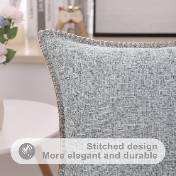 decorUhome Set of 2 Linen Cushion Covers 45X45cm,Decorative Outdoor Plain Vintage Cushion Covers with Stitched Edges, Square Farmhouse Neutral Pillow case 18x18 Inch for Sofa, Light Grey 2