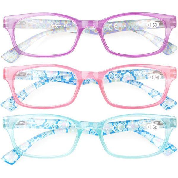 Eyekepper Reading Glasses 3 Pack With Purple, Pink, Blue Style Look Crystal Clear Vision comfort Spring Arms Include Case Cloth +1.5 1