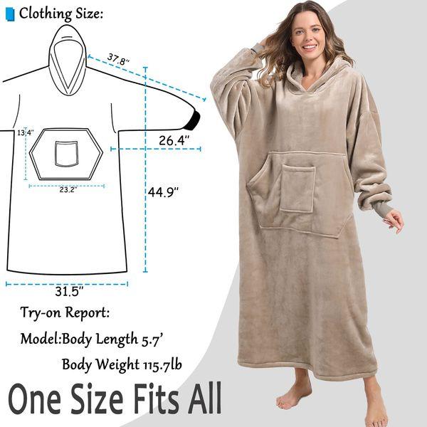 FUSSEDA Oversized Wearable Blanket Sweatshirt,Super Thick Warm Fleece Sherpa Cozy Blanket Hoodie with Pockets&Sleeves for Adult Kids Brown 2
