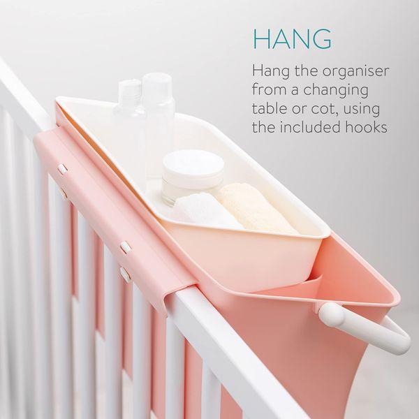 Navaris Hanging Nappy Changing Organiser - Baby Storage Caddy to Hang on Change Table or Cot - Nursery Nappies and Wipes Basket Holder - Pink 3