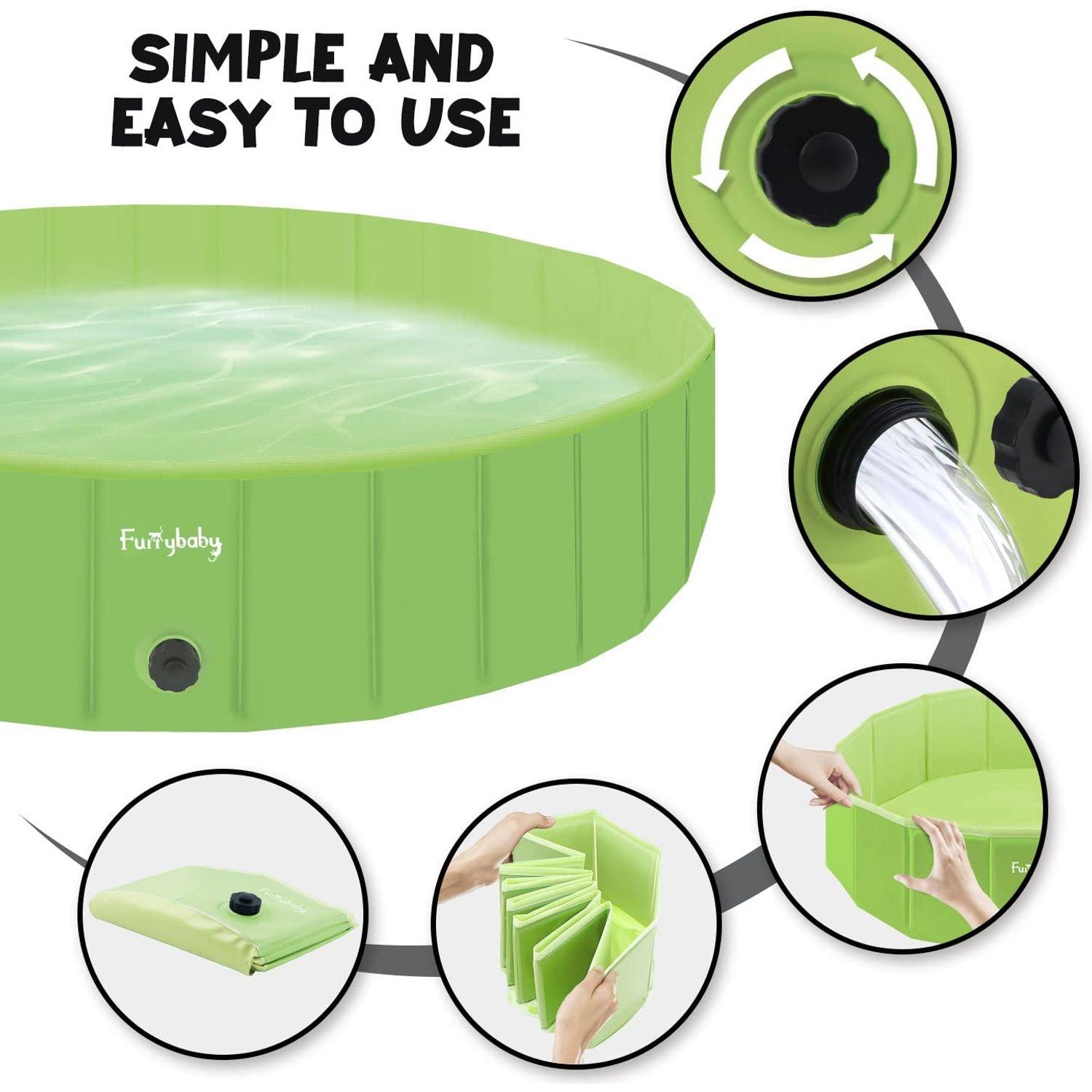 furrybaby Dog Pool, Durable Dog Paddling Pool with Quick Drainage Hole, Foldable and Non Inflatable, Thickened Kids Paddling Pool Extra Large for Garden Puppy Cat Bath (Green 160cm) 3