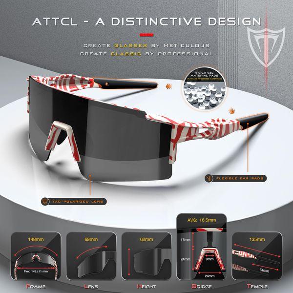 ATTCL Mens sunglasses, Polarized Cycling Glasses For Women and Men, Sports UV Protection Bike Goggles Big Frame Red+zebra+black 550 UV400 CAT 3 CE 2