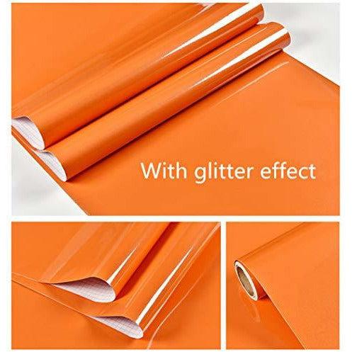 Sticky Back Plastic Roll Paper Self Adhesive Wallpaper Glitter Effect Vinyl Film Furniture Sticker for Walls Doors Windows Orange 40X300cm 4