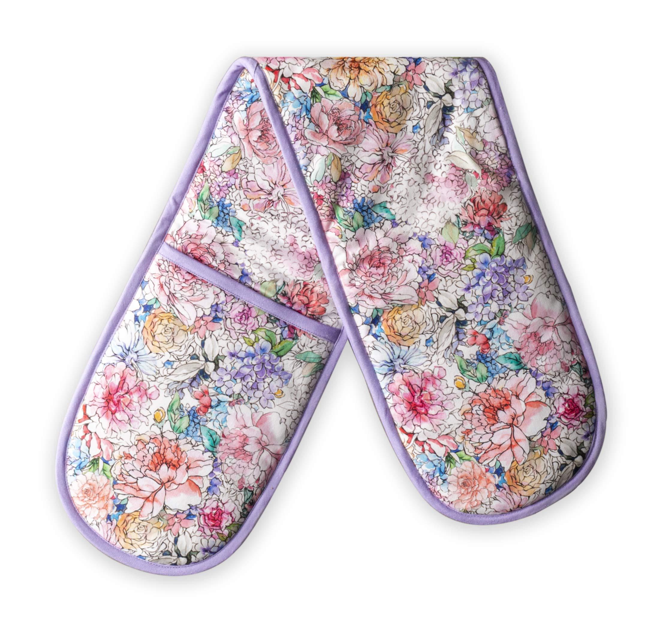 Maison d' Hermine Double Cooking Gloves 100% Cotton Heat Resistant 18cm x 89cm Easter Double Oven Mitt with Loop, Handling Hot Pans for BBQ Cooking Grilling Microwave, Floral Love - Spring/Summer 5