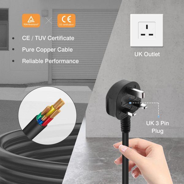 Keruida EV Charger Type 2 UK 3 Pin Plug 13A, 6 M Type 2 Charging Cable 3kW Portable Electric Vehicle Car Charger EVSE Home EV Charging Station Adjustable Current 8/10/13Amp, 220V-240V, IEC 62196 2