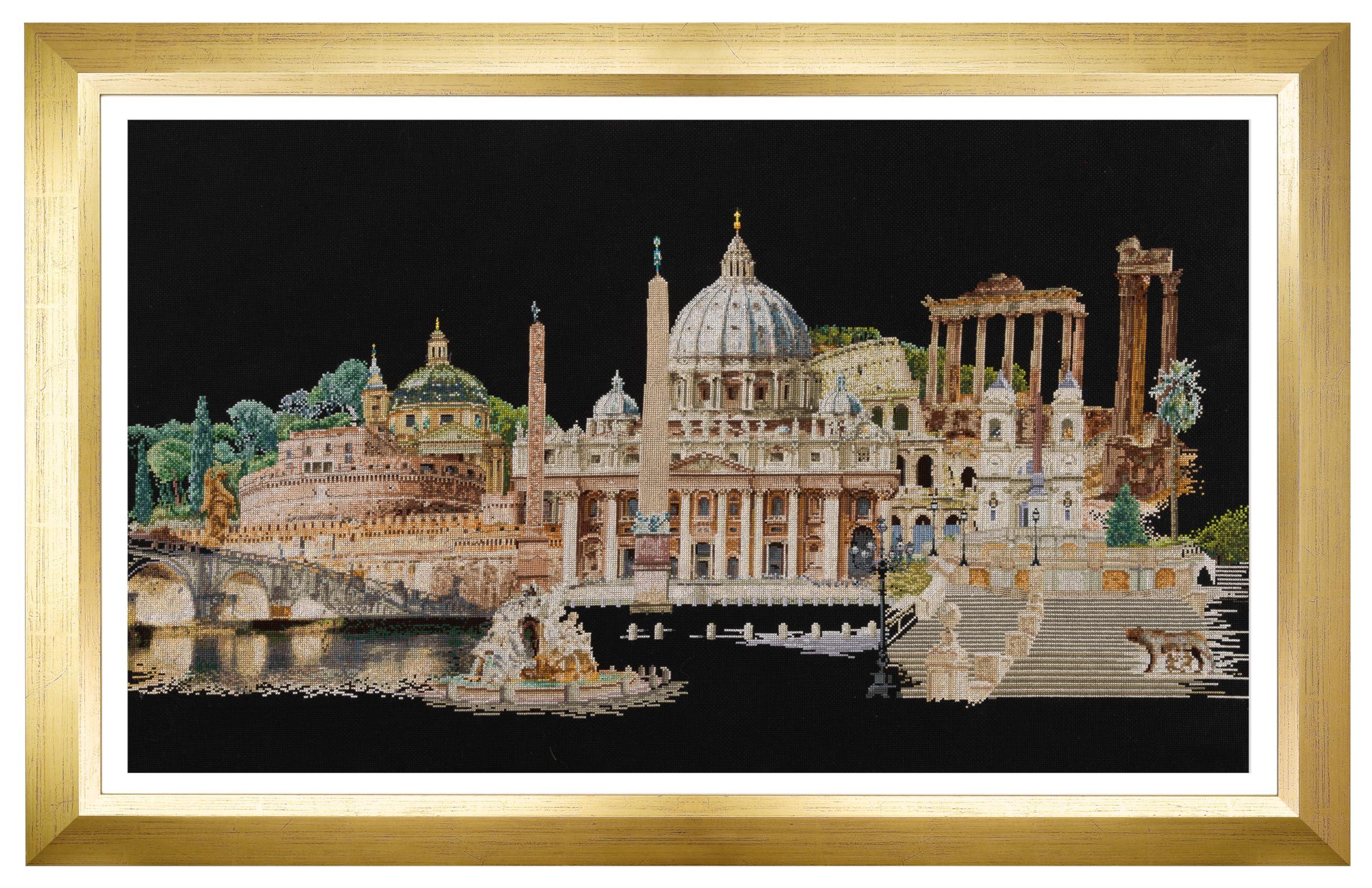 Thea Gouverneur - Counted Cross Stitch Kit - Rome Italy - Aida Black - 18 Count - Embroidery Kit for Adults - DMC Embroidery Threads and Other Cross Stitch Supplies Included - 499.05 0