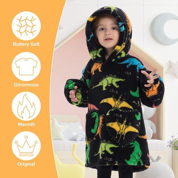 JULGIRL Kids Oversized Blanket Hoodie - Cute Animal Wearable Snuggle Hoodie Blanket for Kids, Super Soft & Warm Hooded Toddlers Blanket with Pockets for Girls Boys 4