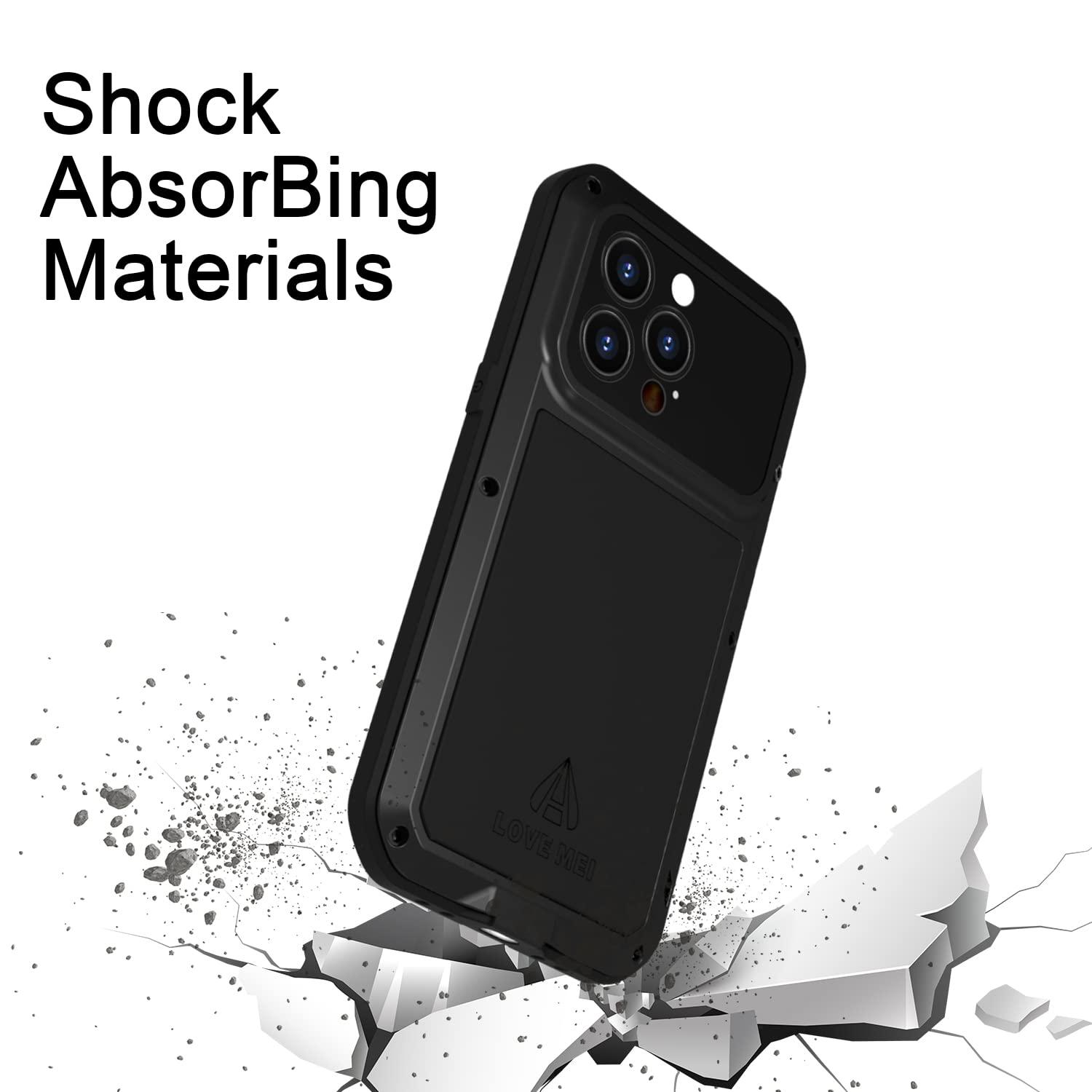 LOVE MEI for iPhone 13 Pro Case, Built-in Tempered Glass Outdoor Sports Military Aluminum Alloy Protective Metal Shockproof Bumper Heavy Duty Cover Case for iPhone 13 Pro (Black) 2