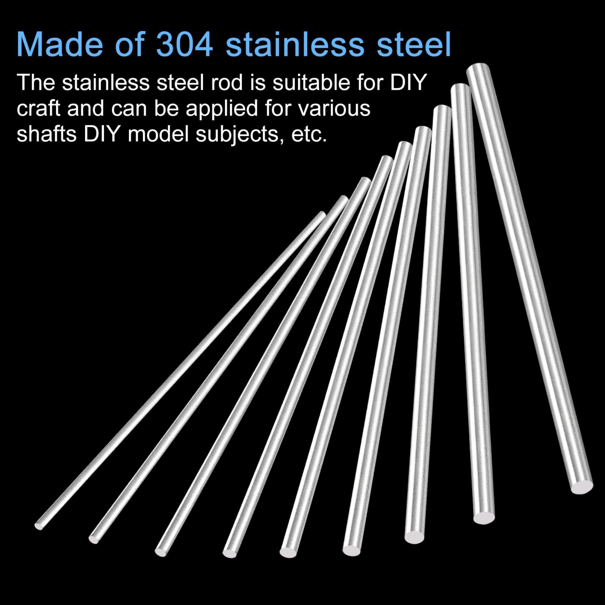 sourcing map 304 Stainless Steel Round Rods, 4mm x 350mm Solid Shaft Rods for DIY Craft Model Car Helicopter Airplane, Pack of 5 3