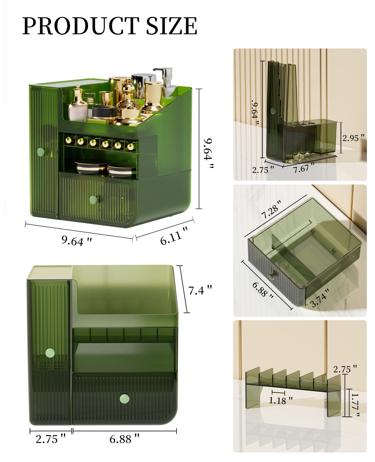 HAIXIN Makeup Storage Organiser, Cosmetics Display Case with Brush Holder and Removable Lipstick, Desk Organiser for Vanity, Bathroom Counter or Dresser, Cosmetic Organiser Storage Box, Green 2
