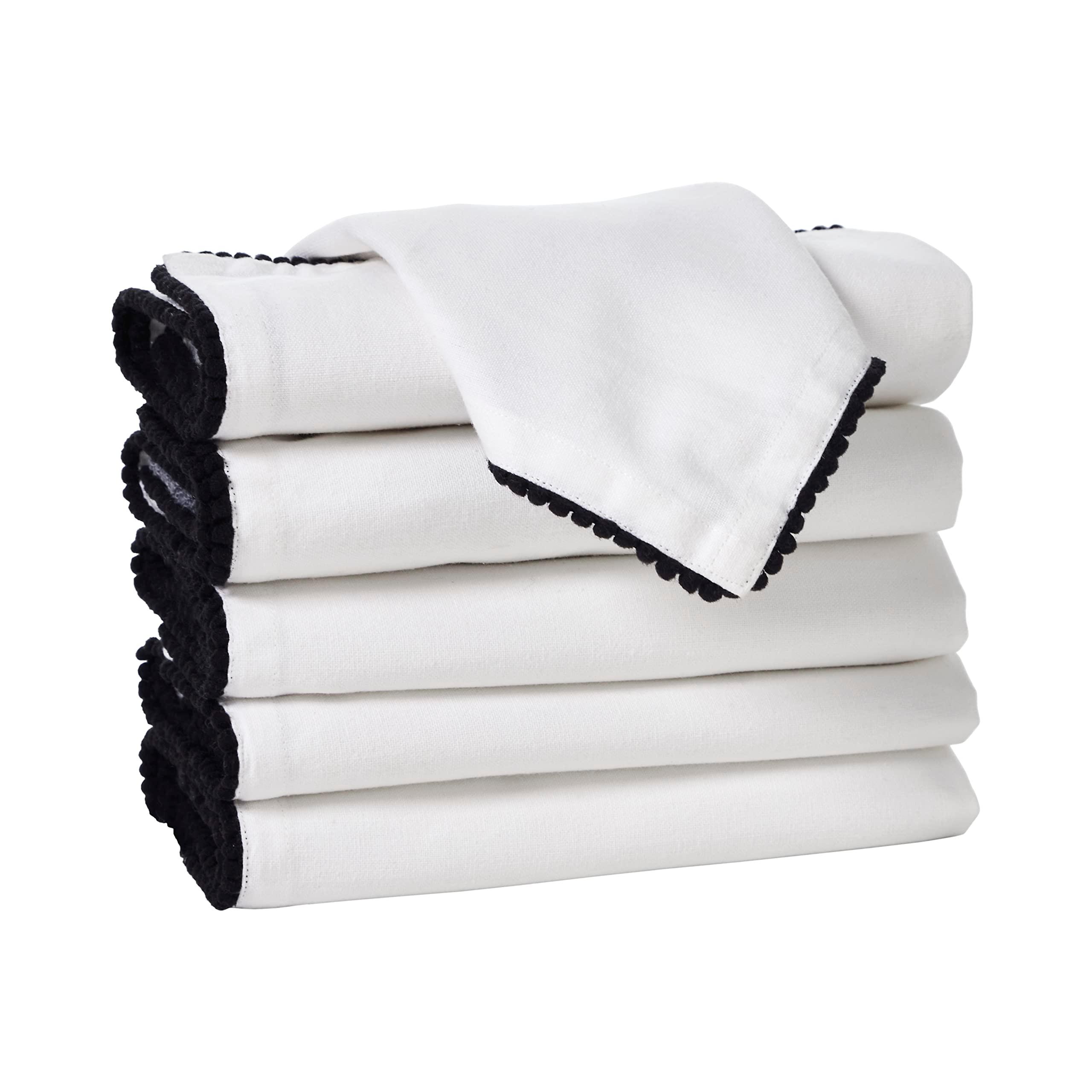 Penguin Home Set of 6 Cotton Napkin 100% Cotton Eco Friendly SustainableReusable Napkins - Daily Use as Dinner Napkins With Four Side Pom Pom Lace Size - 40 X 40 cm Colour - White 0