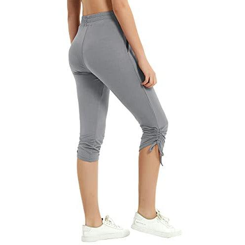 SPECIALMAGIC Women's Capri Running Trousers, Yoga Capri Pants, Slim-Fit Cropped Jogger Pants with Pockets (Dark Grey, S) 1