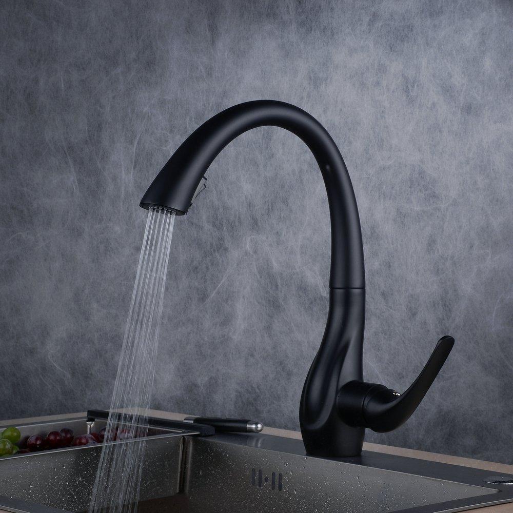 Beelee BL1749B Professional Single Lever Painting Black Pull Out Sprayer Kitchen Taps, Commercial Deck Mounted Kitchen Pull Down Taps 8