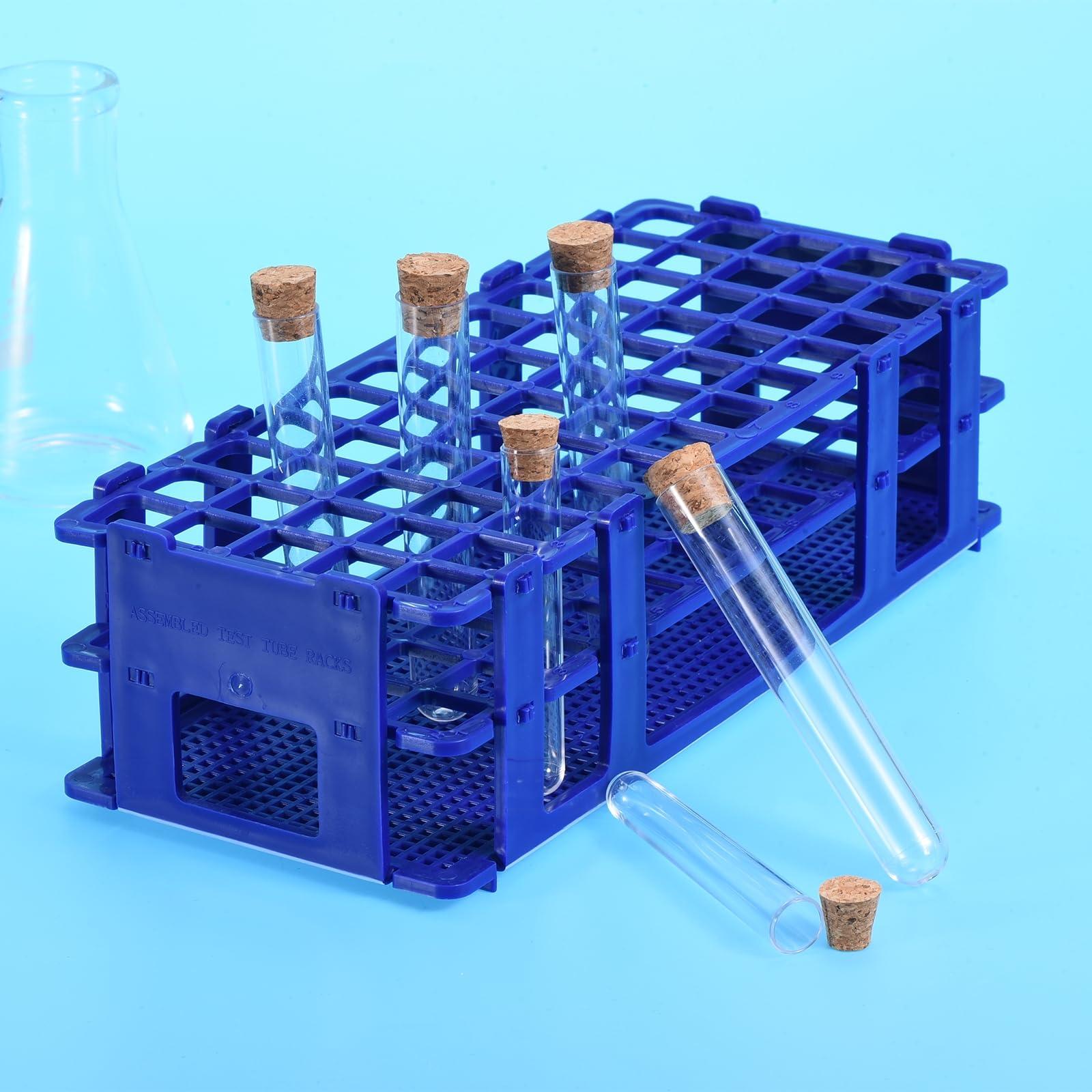 sourcing map PP Plastic Test Tube Rack Holder 60 Holes 3 Layers Lab Detachable Tube Holder Blue for 17mm Test Tubes, Pack of 3 4